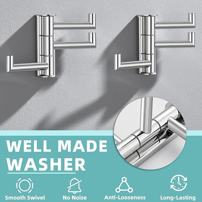 APLusee Polished Chrome Swivel Towel Hook 2 Pack, 304 Stainless Steel Coat Hook with 3 Arms, Wall Mounted - ModernBath