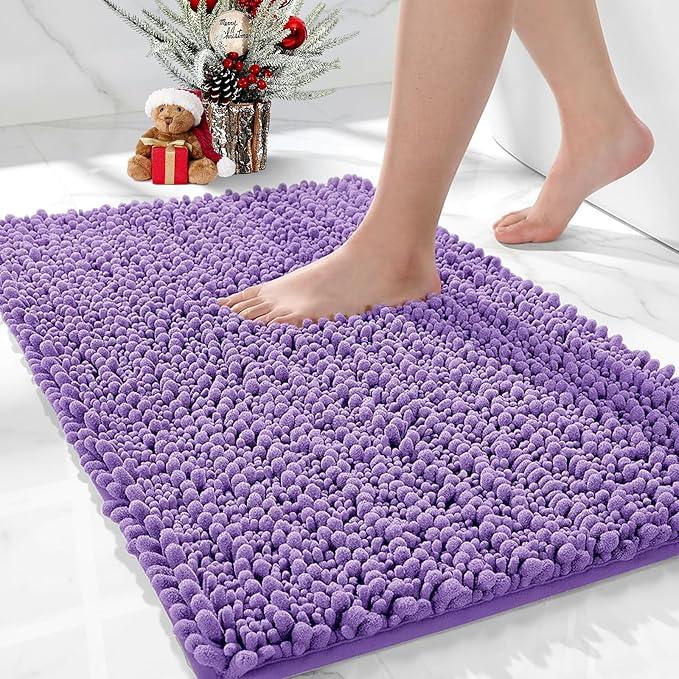 Ruggnovea Chenille Bathroom Rugs Non Slip Washable 36x24, Extra Thick Soft Absorbent Chenille Bath Mat, Non-Slip Barrier Backing, Quick Dry Machine Washable Bath Mats Tub, Shower,Floor/Sink,Purple - ModernBath
