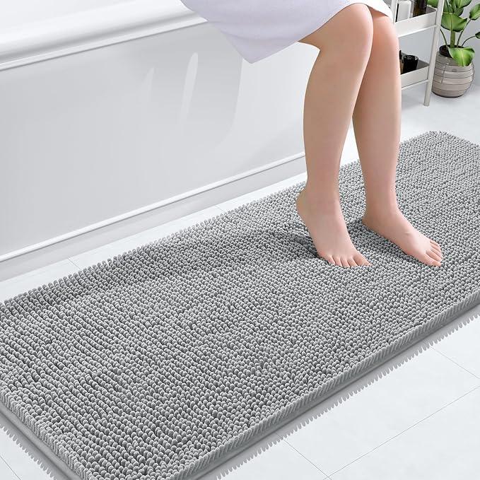 OLANLY Bathroom Rugs 59x24, Extra Soft Absorbent Chenille Bath Rugs, Rubber Backing Quick Dry, Machine Washable Bath Mats for Bathroom Floor, Tub and Shower, Home Decor Accessories, Light Grey - ModernBath