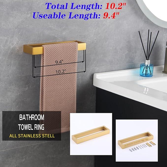 GERZWY Bathroom Accessory 3-Piece Set SUS 304 Stainless Steel Toilet Paper Holder Towel Ring Towel Hooks Wall Mount Gold Finished HG1708-3BE - ModernBath