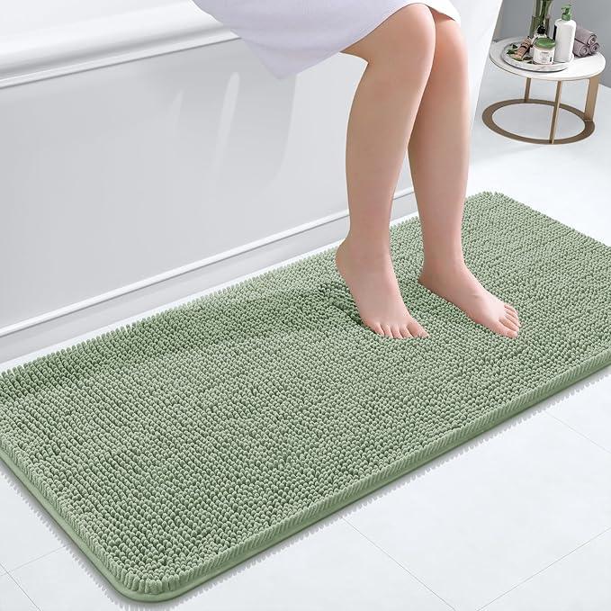 OLANLY Bathroom Rugs 47x20, Extra Soft Absorbent Chenille Bath Rugs, Rubber Backing Quick Dry, Machine Washable Bath Mats for Bathroom Floor, Tub and Shower, Home Decor Accessories, Sage Green - ModernBath
