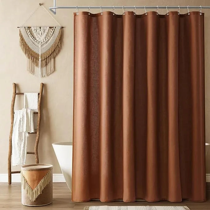 Naturoom Rustic Brown Boho Linen Shower Curtain, Country Farmhouse Bath Decor Shower Curtains Neutral Cloth Weighted Textured Fabric Bath Curtain Liner with Hooks, 72x72 - ModernBath