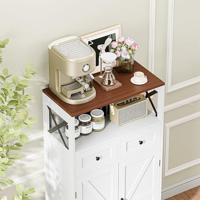 SUPER DEAL Farmhouse Storage Cabinet, Bathroom Floor Cabinet Kitchen Pantry with Doors and Drawers, Hutch Cupboard for Laundry, Living Room, Bedroom, White - ModernBath