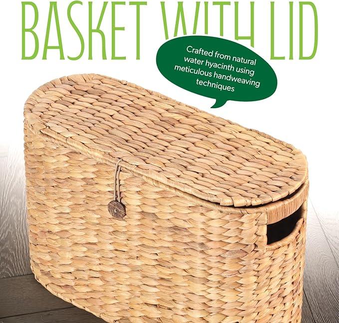 Toilet Papers Storage, Water Hyacinth Baskets with Lid, Water Hyacinth Toilets Paper Basket for Storage, Toilets Paper Holder Wicker Basket, Toilet Papers Organizer, Bathroom (with Lid Model 2) - ModernBath