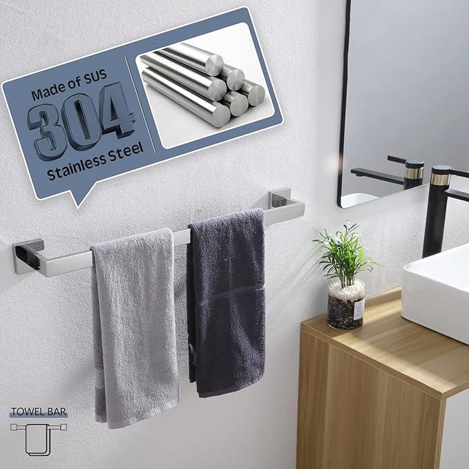 KOKOSIRI 24-Inch Towel Bar, Bathroom Kitchen Towel Holder, Wall Mounted SUS304 Stainless Steel Towel Rack 2 Pack, Polished Chrome, B4003CH-L24-P2 - ModernBath