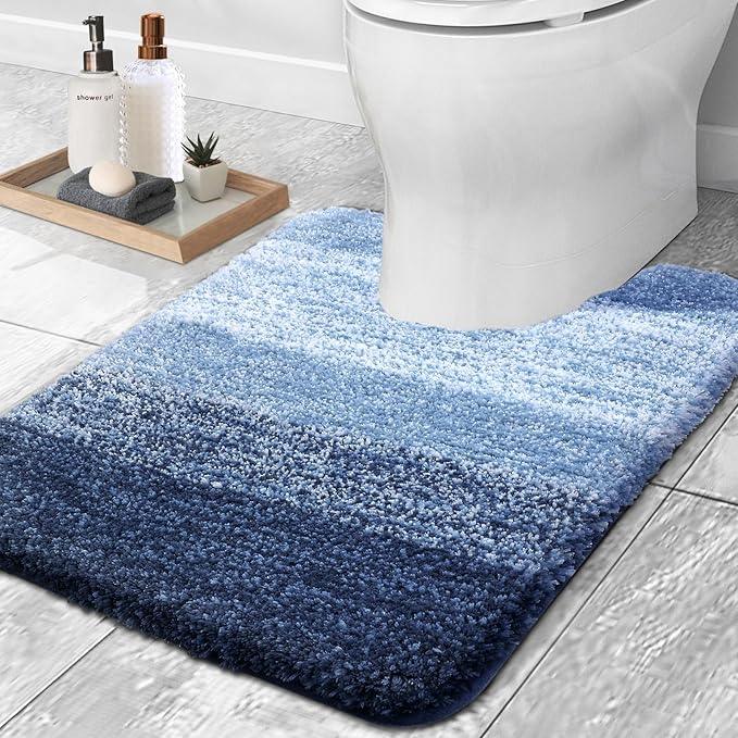 OLANLY Luxury Toilet Rugs U-Shaped 24x20, Extra Soft and Absorbent Microfiber Bathroom Rugs, Non-Slip Plush Shaggy Bath Mat, Machine Wash Dry, Contour Bathroom Mats for Toilet Base, Navy - ModernBath