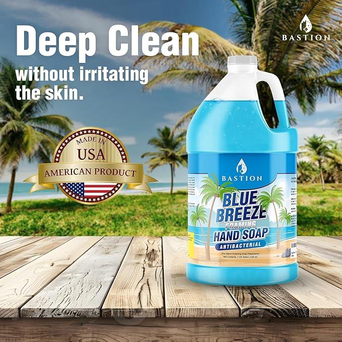 Bastion Blue Breeze Antibacterial Foaming Hand Soap Bulk Refill – 1 Gallon (128 oz) Rich Lather, Moisturizing Formula – Washes Away Germs & Bacteria – Refreshing Clean Scent for Foaming Dispensers - ModernBath