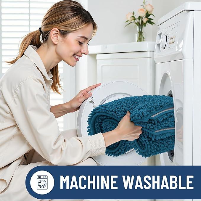 Smiry Luxury Chenille Bathroom Rugs 34x21, Extra Soft and Absorbent Shaggy Bath Mat, Machine Washable, Non-Slip Plush Carpet Runner for Tub, Shower, and Floor, Home Decor Accessories, Peacock Blue - ModernBath