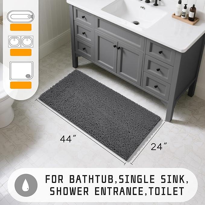 Yimobra Long Bathroom Rugs 44"x24", Extra Soft Non Slip Bath Mat for Tub, Super Absorbent Quick Dry Shaggy Rug Floor Carpet, Machine Washable,Dark Gray - ModernBath