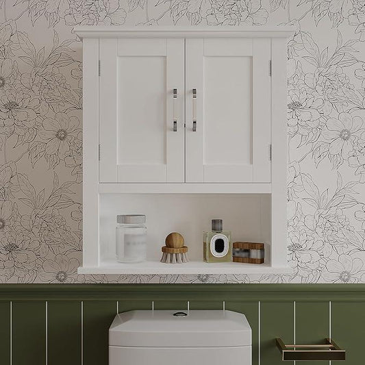 ChooChoo Wood Wall Cabinet with Doors, Medicine Cabinet with Adjustable Shelves Over The Toilet, Hanging Cabinet Wall Mounted for Bathroom, Kitchen, Living Room, White - ModernBath
