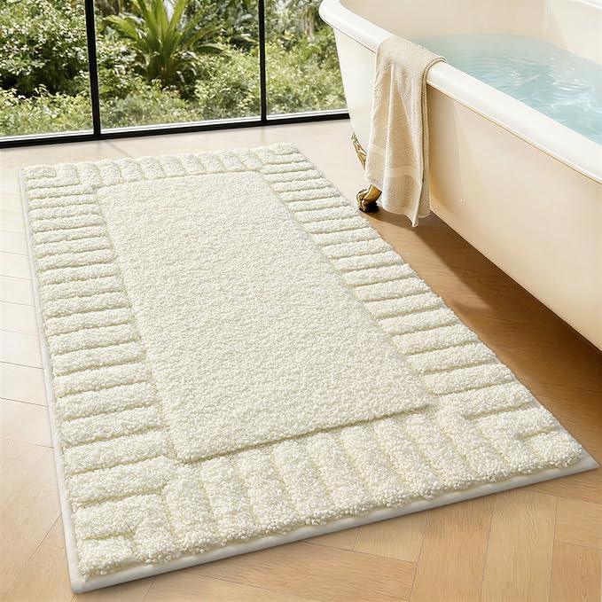 LUMI Bathroom Rugs Non Slip with Rubber Backing, Extra Soft Plush Microfiber Bath Rug Absorbent, Machine Washable Bath Mat Quick Dry for Tub, Shower, Ivory White, 24"x36" - ModernBath