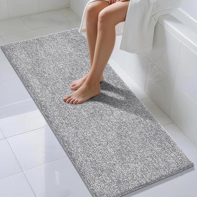 Yimobra Bathroom Runner Rug Non Slip Washable, Soft Absorbent Microfiber Long Bath Mat, Dual-Tone Decor Rug with Rubber Backing for Floor,Tub and Hallway,60x24,Home Essentials,Grey and White - ModernBath