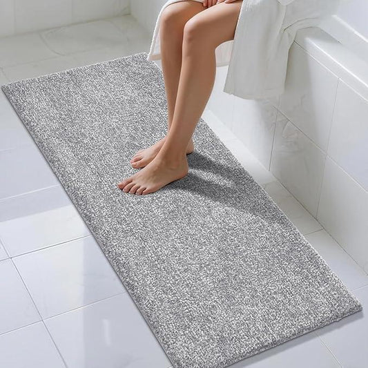 Yimobra Bathroom Runner Rug Non Slip Washable, Soft Absorbent Microfiber Long Bath Mat, Dual-Tone Decor Rug with Rubber Backing for Floor,Tub and Hallway,60x24,Home Essentials,Grey and White - ModernBath