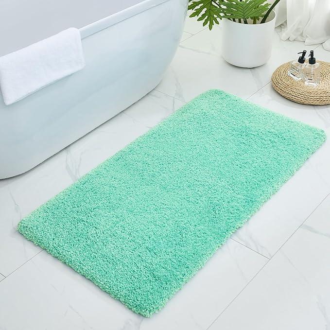 Ruggnovea Bathroom Rugs Non Slip Washable 48x24, Ultra Soft Thick Shaggy Absorbent Bath Mats, High Density Foam Latex Non Slip Backing Bath Rugs, Microfiber Bath Mats for Bathroom Floor&Sink,Spa Blue - ModernBath