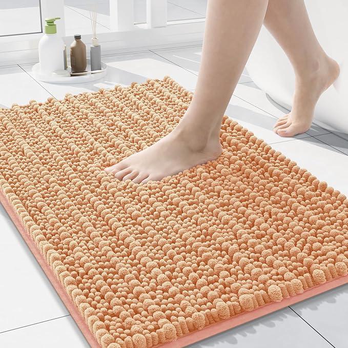 Arotive Luxury Chenille Bathroom Rug Mat, Extra Soft Thick Absorbent Shaggy Bath Rugs, Non-Slip Machine Wash Dry, Plush Bath Mats for Bathroom, Shower and Tub, 24x16, Peach - ModernBath