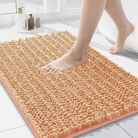 Arotive Luxury Chenille Bathroom Rug Mat, Extra Soft Thick Absorbent Shaggy Bath Rugs, Non-Slip Machine Wash Dry, Plush Bath Mats for Bathroom, Shower and Tub, 24x16, Peach - ModernBath
