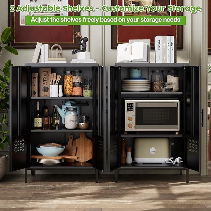 42" H Metal Pantry Cabinet, Kitchen Pantry Storage Cabinets with 2 Shelves, for Home Office Bathroom, Required Assembly, Black - ModernBath