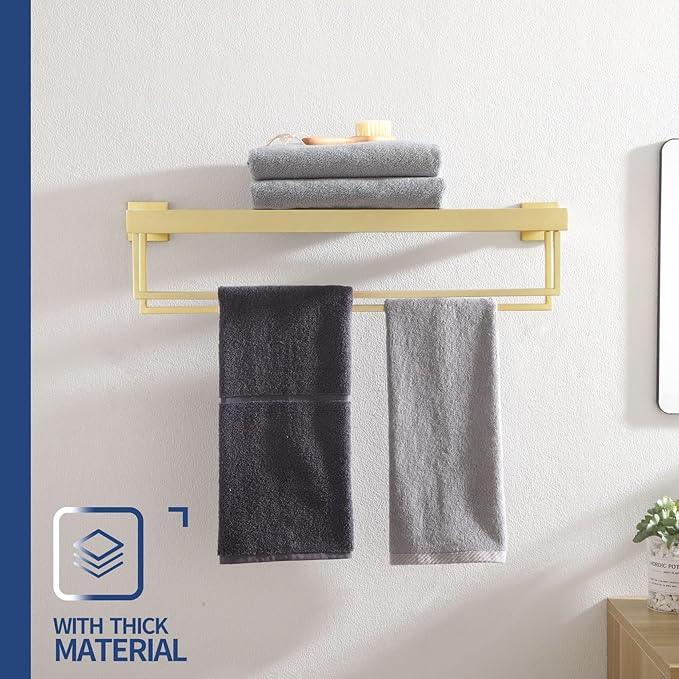 KOKOSIRI Towel Shelf Holder 20'' Bathroom Towel Rack with Two Bath Towel Bars Rails SUS304 Stainless Steel Wall Mount, Brushed Gold B6003BG-L20 - ModernBath