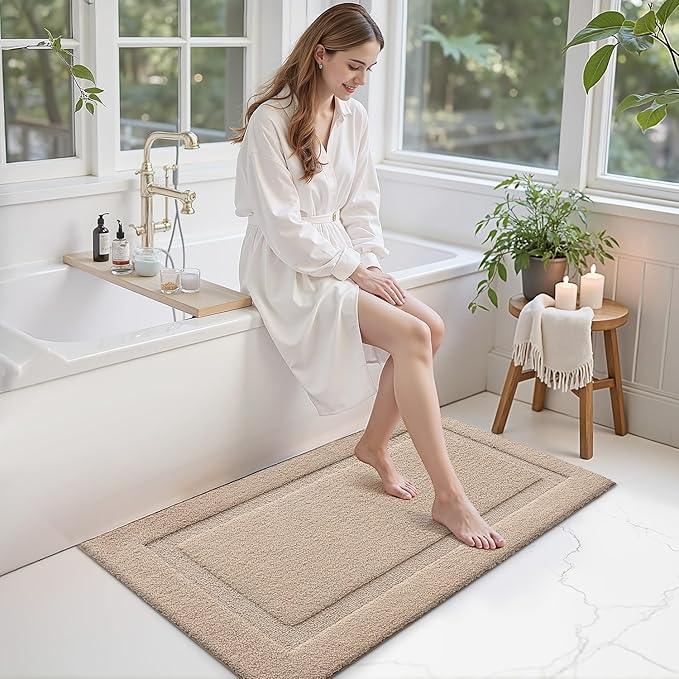 LUMI Large Ultra Soft Bathroom Rugs Non Slip with Rubber Backing, Absorbent Washable Bath Mat Quick Dry, Upgraded Premium Microfiber Plush Carpet for Bathtub and Shower Floor, Beige, 24x43 - ModernBath