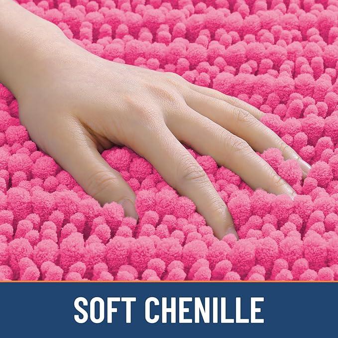 Smiry Bathroom Rugs Mat 36x24, Extra Soft Absorbent Chenille Bath Rugs, Non Slip Rubber Backing Machine Washable Quick Dry Bath Mats for Bathroom Floor, Tub, Shower, Home Decor Accessories, Hot Pink - ModernBath