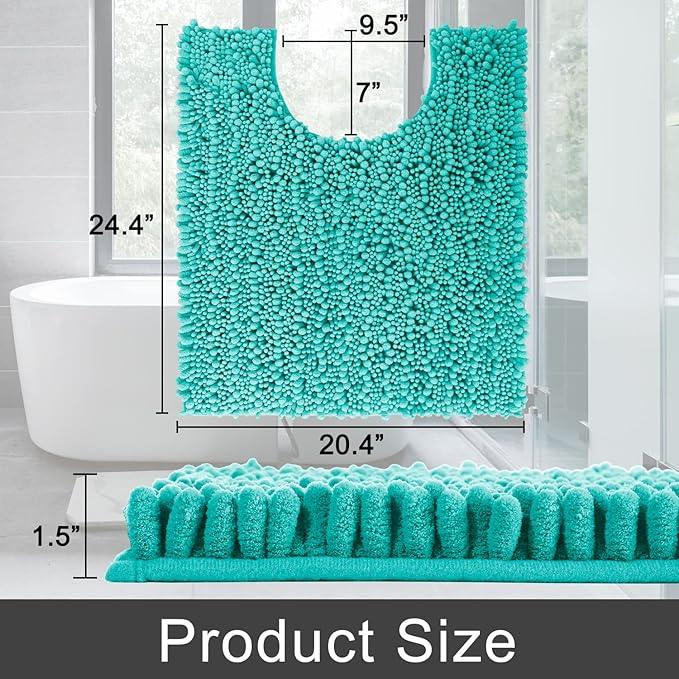 Yimobra Toilet Rug U Shaped Washable 24x20 Inch - Ultra Soft Absorbent Chenille Bath Rugs for Toilet, Quick Dry & Machine Washable, Non Slip Contour Bathroom Mat, Lake Blue - ModernBath