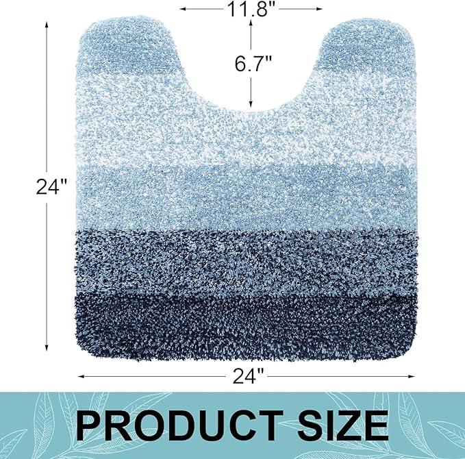 Arotive Microfiber Bathroom Rugs, Shaggy Soft and Absorbent Contour Toilet Rugs, Non-Slip, Thick Plush Machine Washable Dry Bath Mats for Toilet Base, 24x24, Dark Blue, U-Shape - ModernBath