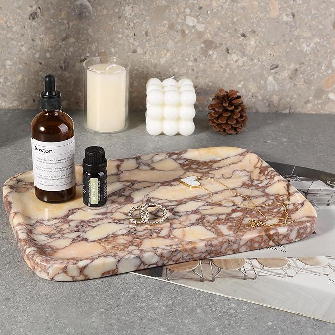 Karibiber Calacatta Marble Vanity Trays, Marble Bathroom Tray Countertop, Luxury Decorative Dresser Organizer, Purple&White Natural Stone Serving Tray for Kitchen, Perfume, Jewelry Holder Storage - ModernBath