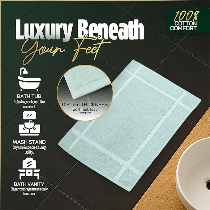 Pearl Linens Pack of 6 100% Cotton Bath Mat 20x30 inches, Soft & Absorbent Quick Dry Bathroom Mat Set, Not Bathroom Rugs, After Shower Mat, Bath Tub Mat, 687 GSM, Machine Washable, Mint Green - ModernBath