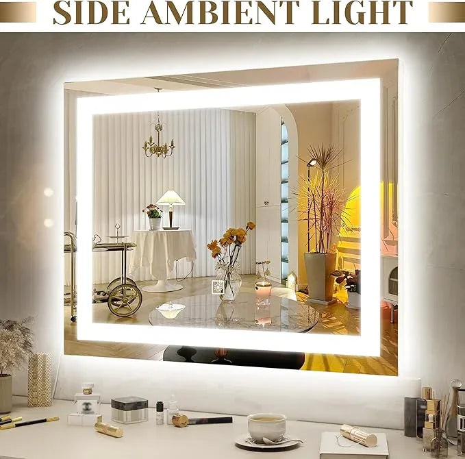 ROLOVE 22x20 Inch Lighted Vanity Mirror, 3-Mode Touch Dimming LED Lighting, Large Makeup Mirror for Dressing Room, Tabletop or Wall-Mounted, White - ModernBath