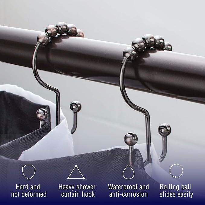 2lbDepot Shower Curtain Rings Hooks - Bronze Finish - Premium 18/8 Stainless Steel - Oil Rubbed Double Hooks with Easy Glide Rollers Rust Resistant - Six Finishes Available - Set of 12 for Shower Rod - ModernBath