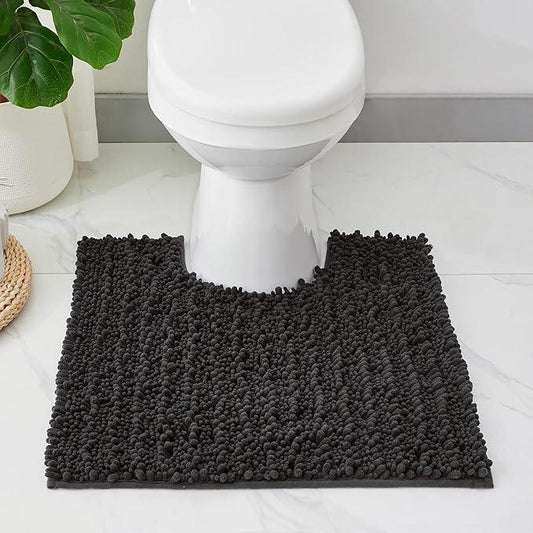 ILANGO Toilet Rugs U Shaped Dark Grey 24x24 Bathroom Rugs,Extra Soft Absorbent Chenille Bath Rugs,Thick Non-Slip Shaggy Bath Mat,Machine Washable Quick Dry Bath Mats for Toilet Contour - ModernBath