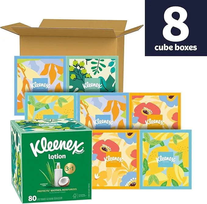 Kleenex Lotion Facial Tissues with Coconut Oil, 8 Cube Boxes, 80 Tissues Per Box, 3-Ply (Pack of 2) - ModernBath