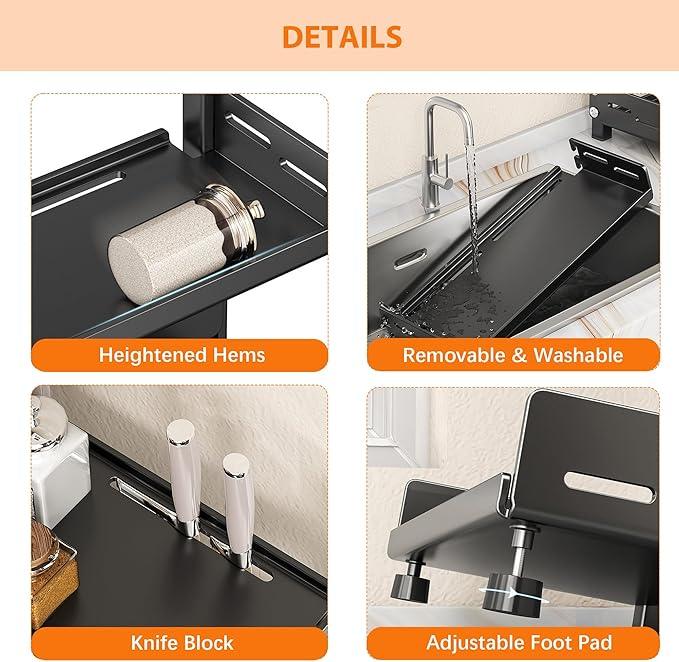 Spice Rack Organizer, 3-Tier Height-Adjustable Kitchen Countertop Spice Organizer Shelf, Metal Rust-Proof Standing Large Seasoning Organizer with Guardrail & Knife Block for Kitchen Bathroom - ModernBath