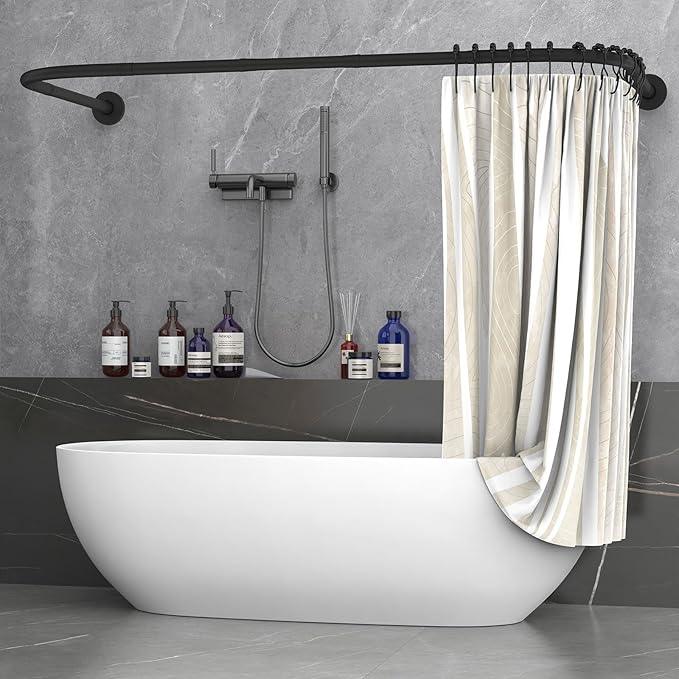 Shower curtain rod U/L shapd 29.5"x(59"-75") x29.5", adjustable shower curtain rod never rusts, curved shower curtain rod for bedroom, bathtub, closet, dressing room contains 24 hooks - black - ModernBath