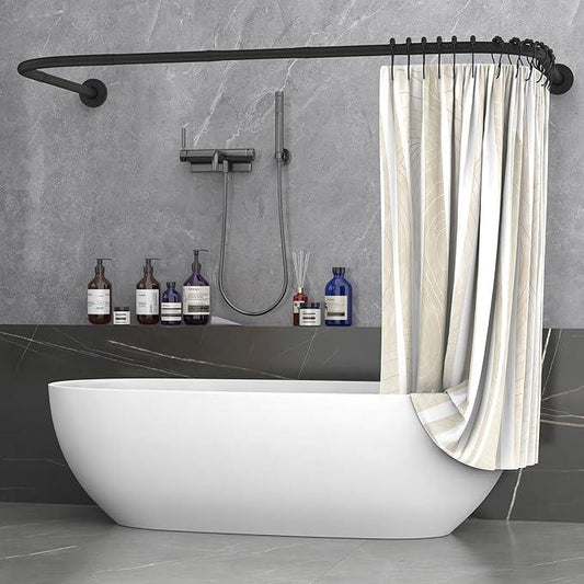 Shower curtain rod U/L shapd 29.5"x(59"-75") x29.5", adjustable shower curtain rod never rusts, curved shower curtain rod for bedroom, bathtub, closet, dressing room contains 24 hooks - black - ModernBath