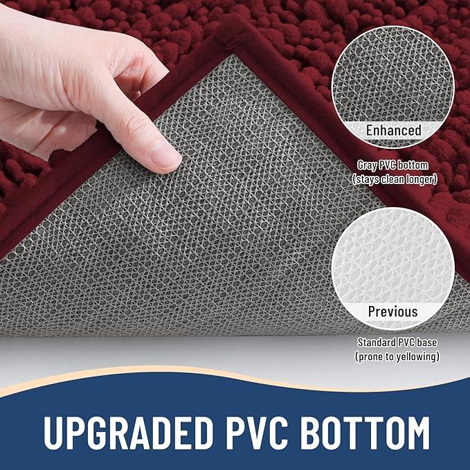 Arotive Luxury Chenille Bathroom Rug Mat, Extra Soft Thick Absorbent Shaggy Bath Rugs, Non-Slip Machine Wash Dry, Plush Bath Mats for Bathroom, Shower and Tub, 24x16, Burgundy - ModernBath