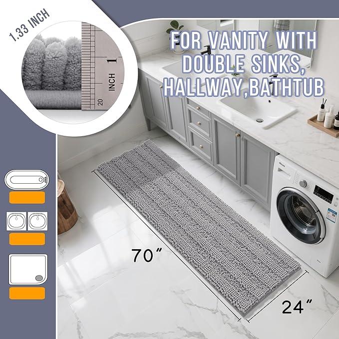 Yimobra Bathroom Runner Rug, 70 x 24, Long Bathroom Rugs Large Bath Mat, Soft Super Absorbent and Thick, Non-Slip, Machine Washable, Carpets for Home, Nursery, Bed and Living Room, Gray - ModernBath