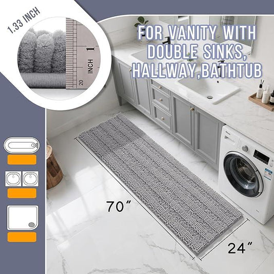 Yimobra Bathroom Runner Rug, 70 x 24, Long Bathroom Rugs Large Bath Mat, Soft Super Absorbent and Thick, Non-Slip, Machine Washable, Carpets for Home, Nursery, Bed and Living Room, Gray - ModernBath