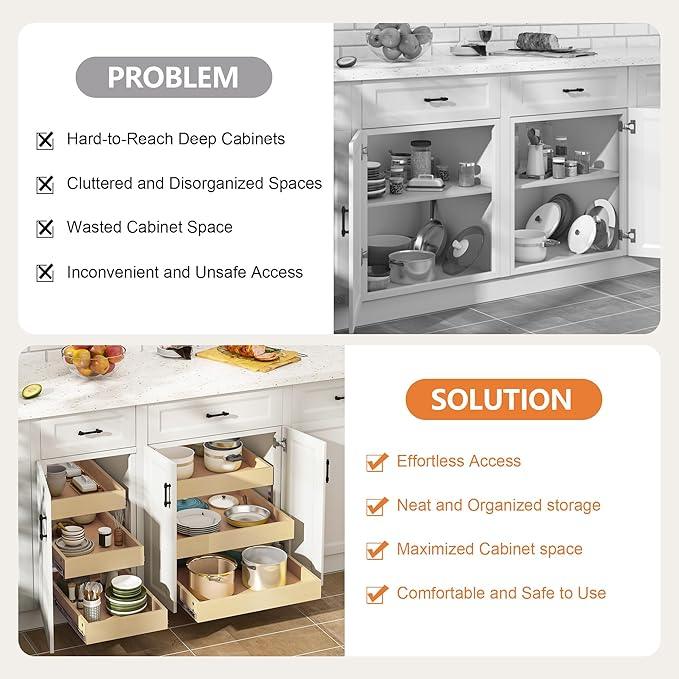 WelFurGeer 3-Tier Pull Out Cabinet Organizer with Soft Close, Heavy-Duty Slide Out Drawers for Cabinets, Pull Out Drawers for Cabinets, Bottom Mount Shelves for Kitchen, Pantry, Bathroom - ModernBath