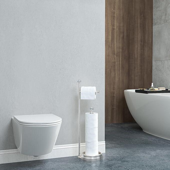 Toilet Paper Holder for Bathroom, Heavy Weighted Metal Free Standing Toilet Paper Holder Stand with Crystal Ball, Toilet Paper Roll Stand for Bathroom Accessories - ModernBath