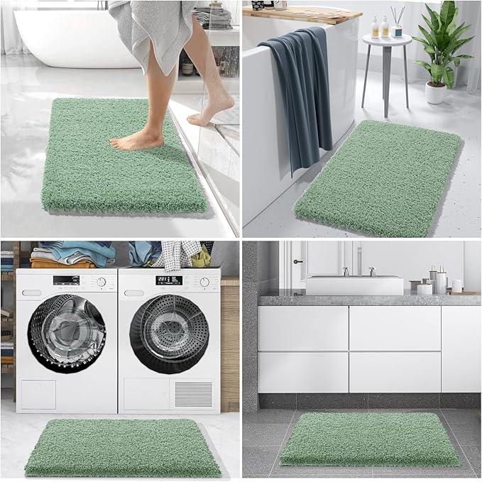 Yimobra Fluffy Plush Bath Rug, Super Shaggy Soft Comfortable Non Slip, Water Absorbent Microfiber Bath Mat, Dries Quickly, Machine Washable Thick Bathroom Rugs for Shower, 44"x 24", Pure Light Green - ModernBath
