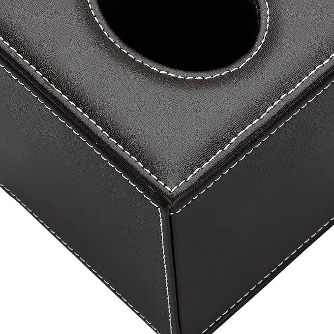 KINGFOM Square Pu Leather Tissue Box Cover, Modern Facial Tissue Holder, Roll Tissues Paper Case Dispenser for Bathroom Vanity Countertop, Night Stands, Office Desk & Car(Brown) - ModernBath