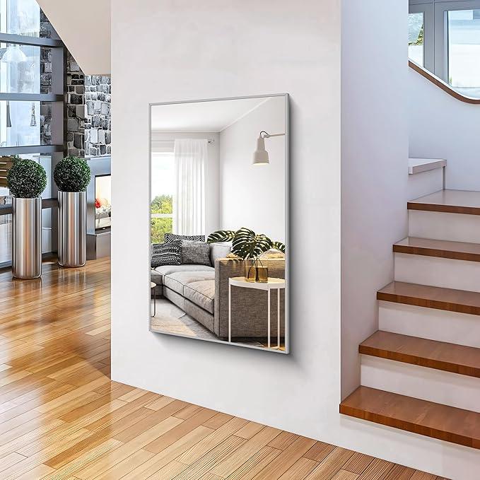 COFENY 36x55inch Bathroom Mirror, Silver Rectangle Mirror with Thin Metal Frame, Large Rectangular Wall Mirrors for Bathroom, Living Room, Hair Salon, Big Mirror Hang Horizontal/Vertical - ModernBath