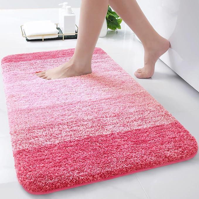 Arotive Microfiber Bathroom Rugs, Shaggy Soft and Absorbent Bath Rug, Non-Slip, Thick Plush Machine Washable Dry Bath Mats for Bathroom, Tub and Shower, 24x16, Pink, Rectangular - ModernBath