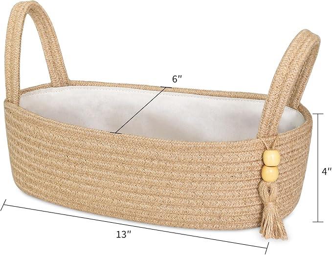 ABenkle Small Storage Basket for Toilet Tank Top - Jute Rope Woven Organizer with Handle, Boho Countertop Bathroom Decor, Toilet Paper Holder, 13x6x4 Inch - ModernBath