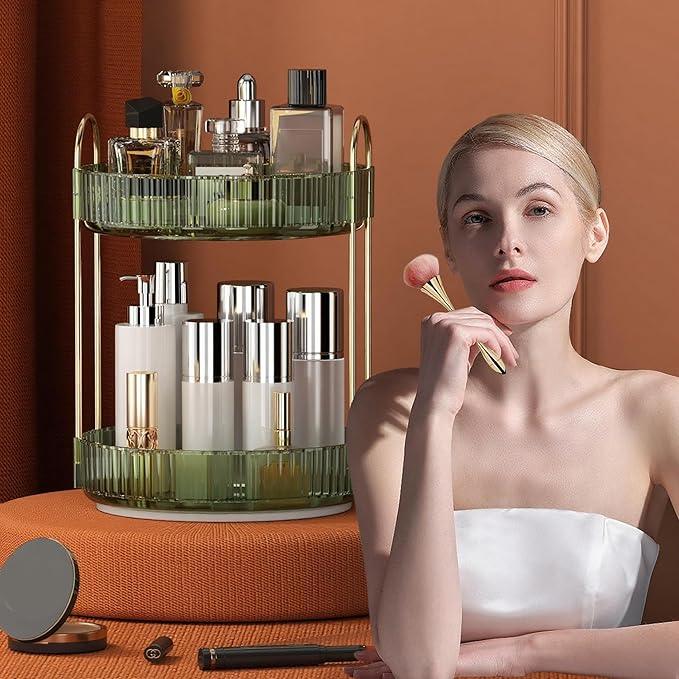 YCIA&DONE 360 Rotating Makeup Organizer and Storage for Vanity Countertop 2 Tiers, High Capacity Cosmetic Skincare Perfume Organizers for Dresser Bathroom Lazy Susan (Vintage Green) - ModernBath