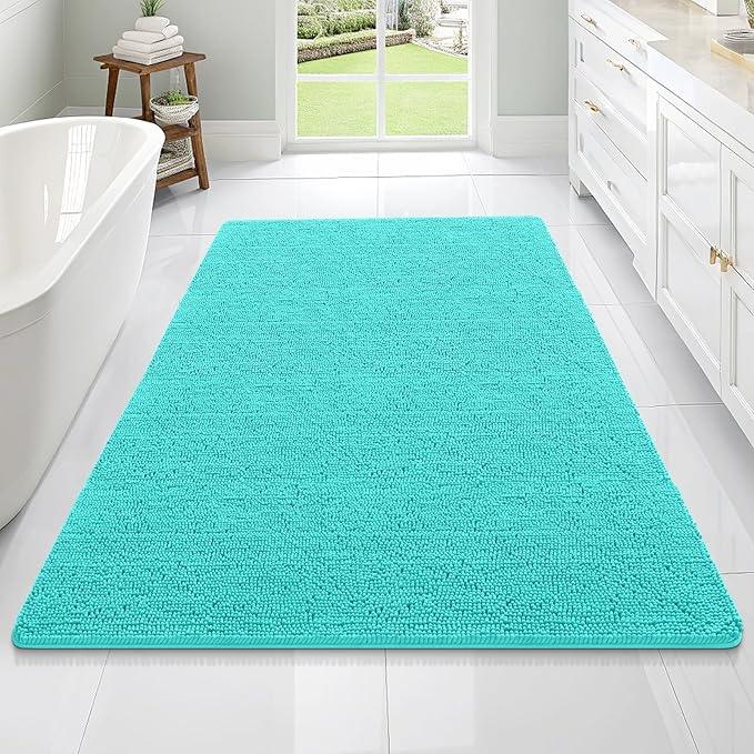 OLANLY Bathroom Rugs 70x46, Extra Soft Absorbent Chenille Bath Rugs, Rubber Backing Quick Dry, Machine Washable Bath Mats for Bathroom Floor, Tub and Shower, Home Decor Accessories, Teal - ModernBath