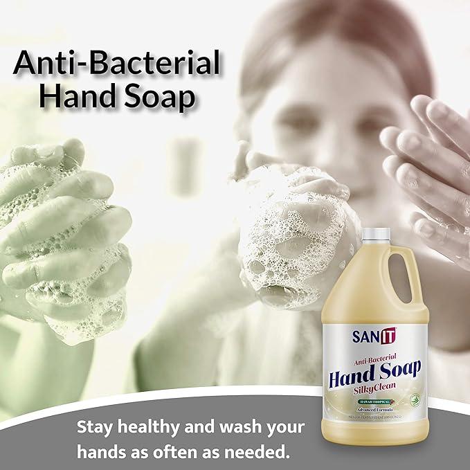 Sanit Silky Clean Antibacterial Liquid Gel Hand Soap Refill - Advanced Formula with Coconut Oil and Aloe Vera - All-Natural Moisturizing Hand Wash - Made in USA, Hawaii Tropical, 1 Gallon - ModernBath