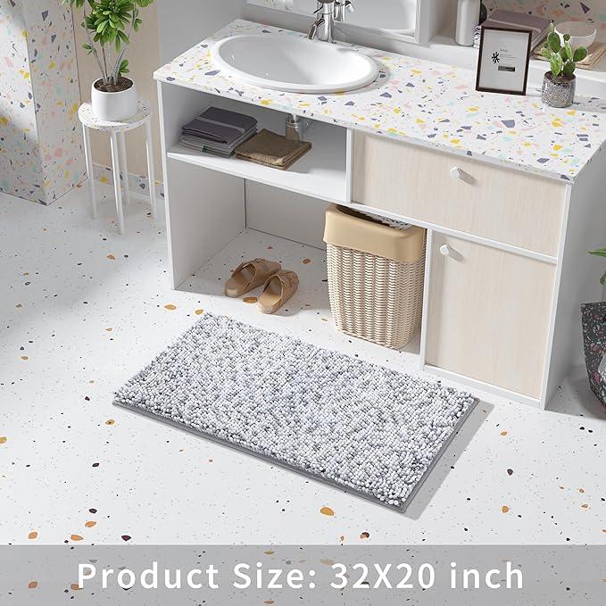 Yimobra Bath Mats for Bathroom Non Slip, 31.5x20, Extra Soft Chenille Bathroom Rugs, Fluffy Plush Luxury Shower Mat Outside, Water Absorbent, Machine Washable, Sink and Tub, Light Grey & Dark Grey - ModernBath