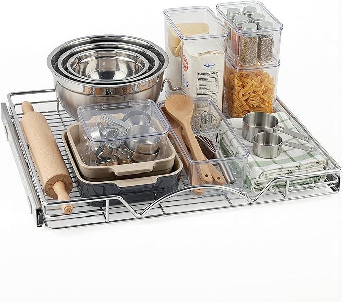 HOLDN’ STORAGE Pull Out Cabinet Organizer, Heavy Duty Caddy w/Lifetime Limited Warranty -26”W x 21”D - Requires At Least 27-1/4” Cabinet Opening, Steel Metal Cabinet Drawers Slide Out, Chrome - ModernBath